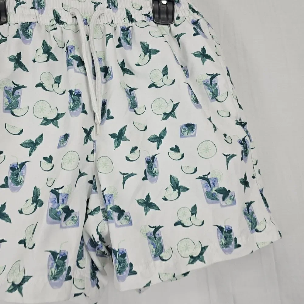 Caribbean Swimwear Men's Size Medium White Mojito Print Swim Trunks